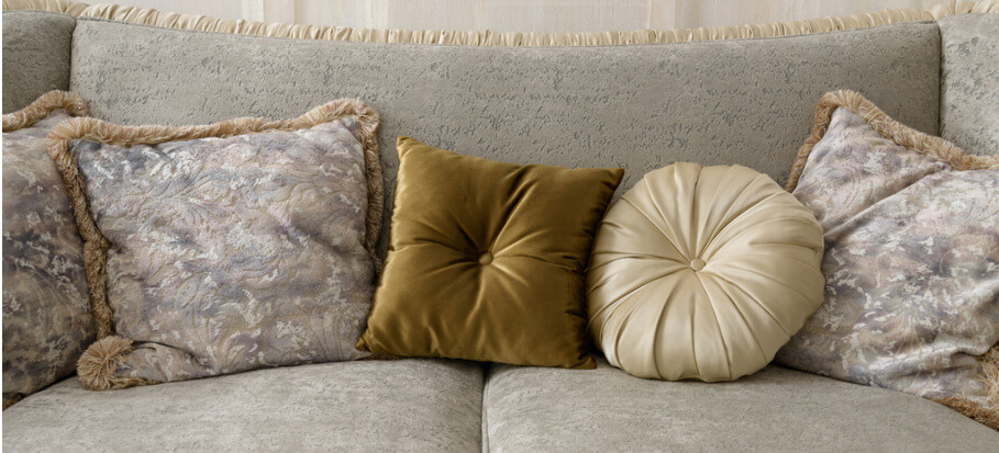 Velvet sofa and cushions