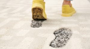 yellow shoes leaving mud on carpet