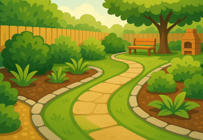 Garden with path and bench