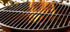 cast iron grill on fire