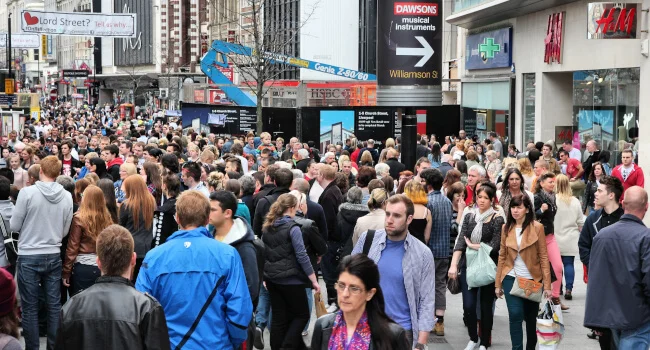 Busy street in central Liverpool