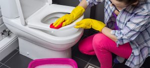 image of woman cleaning toilet