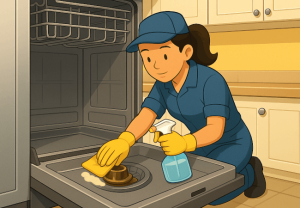 Girl washing the dishwasher