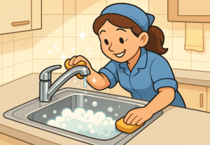 Girl washing the kitchen sink
