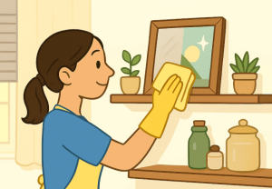 Girl wiping picture frame