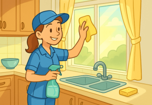 Girl washing windows