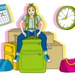 girl sitting on moving boxes drawing