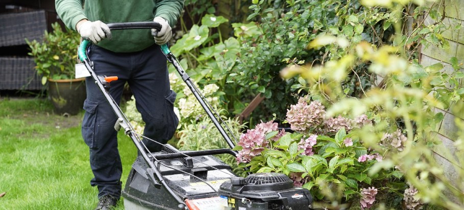 gardener mowing lawn