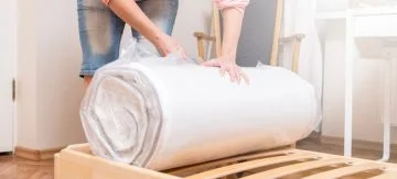 New mattress smell, unrolling and unpacking new mattress.