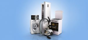kitchen appliances on blue background