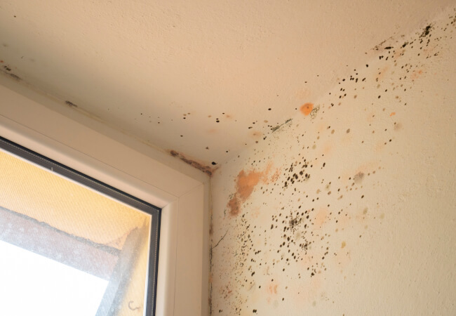 Red mould growing on wall