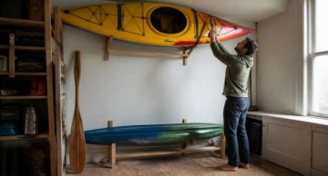Illustration representing how to store a kayak