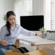 Woman preparing home office for move