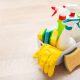cleaning products household chemicals spray brush sponge glove