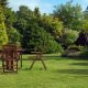 green lawn and garden furniture